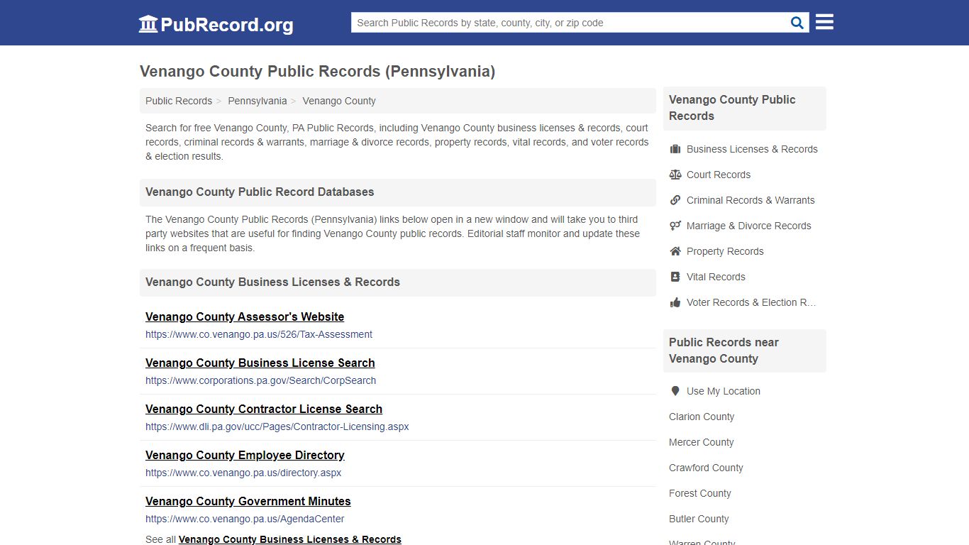 Free Venango County Public Records (Pennsylvania Public ...