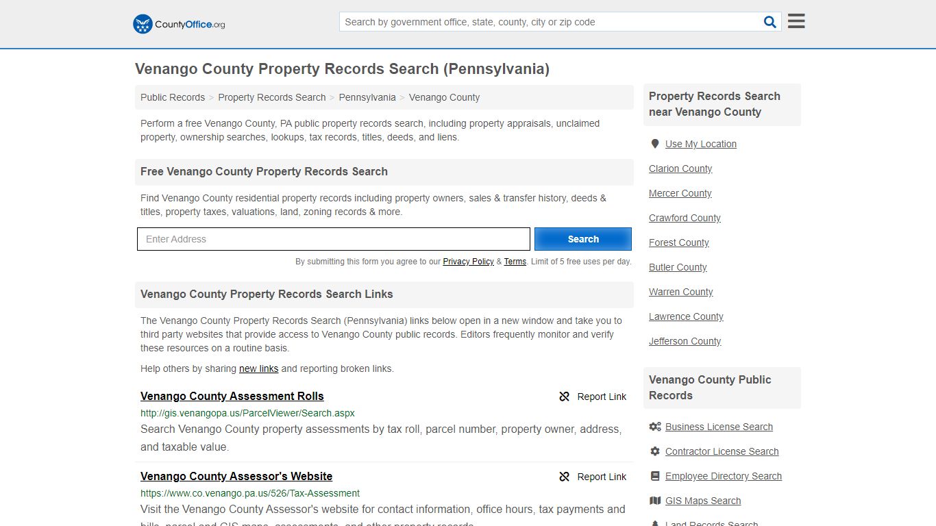 Property Records Search - Venango County, PA (Assessments ...